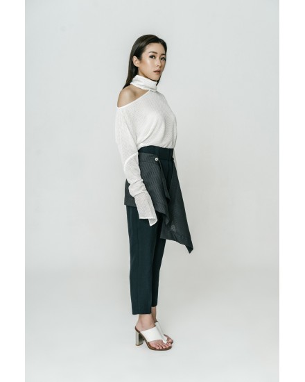 Straight Pants with Pinstripe Panel 