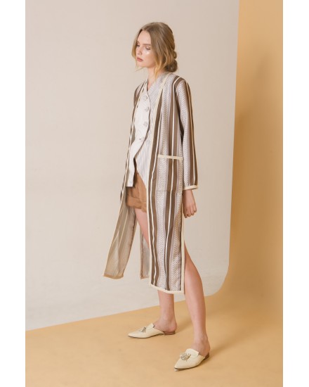 Longline Cardigan in Brown Stripes 