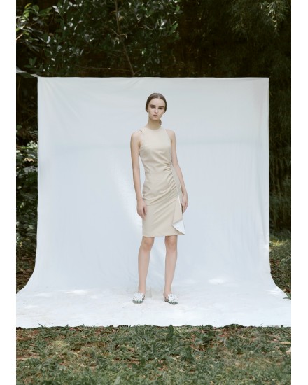 Ruched Midi Dress with Slit 