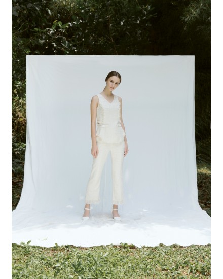 Tweed Pants with Frayed Hem 