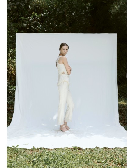 Tweed Pants with Frayed Hem 